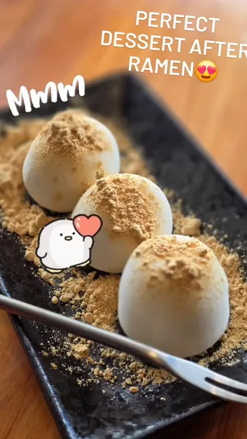Yukimi mochi ice cream with kinako, a perfect dessert after ramen