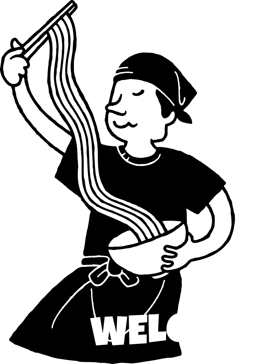 Tanpopo Ramen chef lifting noodles from a bowl, with the words Welcome!